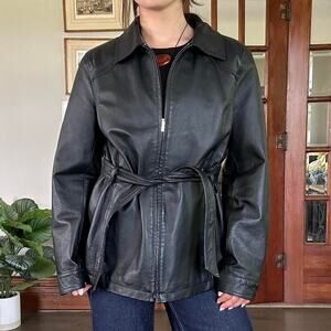 Black leather jacket zip
